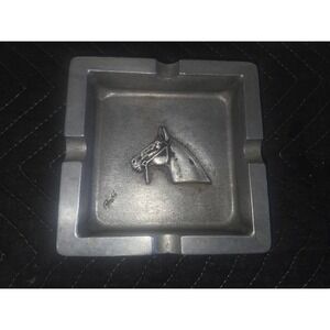 Vintage Bruce Fox Pewter Horse Head Square Ashtray Equestrian Tobacciana Silver